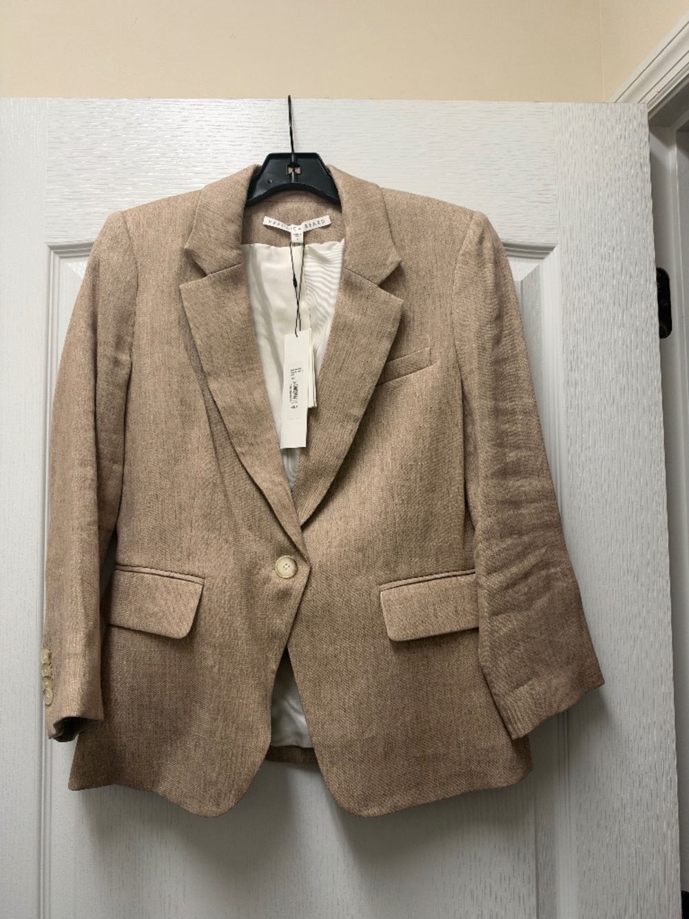 Veronica Beard Schoolboy Dickey Jacket Beige Linen Blazer Size 8 NWT $545